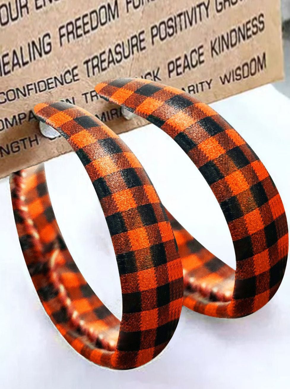 Orange Plaid Basic Earrings