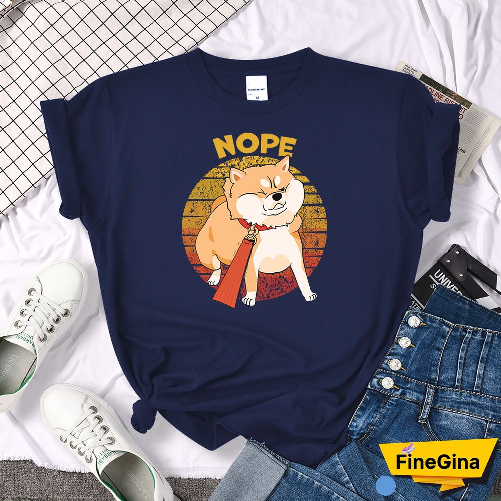 Kawaii Shiba Inu NOPE Cute Dog Print Female T Shirt Summer Oversized Tshirt Street Fit TopsTee Cartoon Oversize Womens T-Shirts