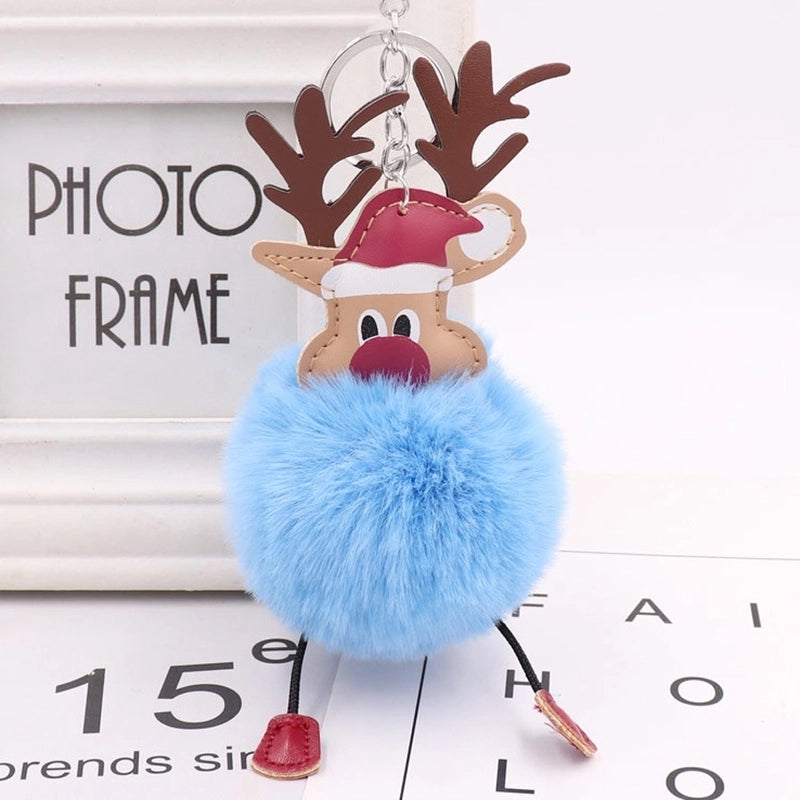 Cute Santa Claus Imitate Rex Rabbit Fur Sewing Christmas Unisex Keychain