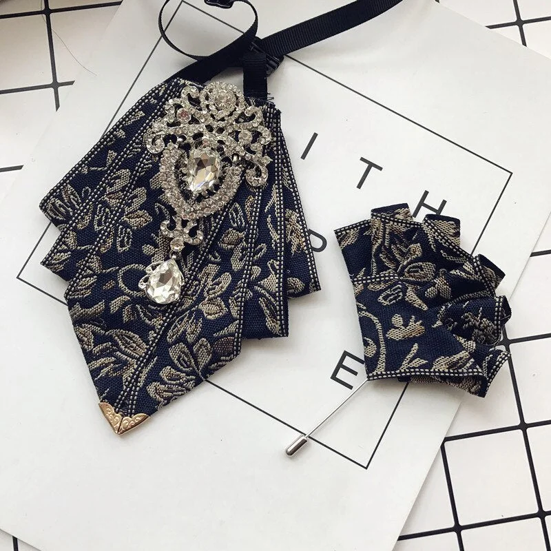 High-end New Rhinestone Bowties Brooch Korean Gentleman Dress White Shirt Wedding Bow Tie Set for Men Accessories Pocket Square