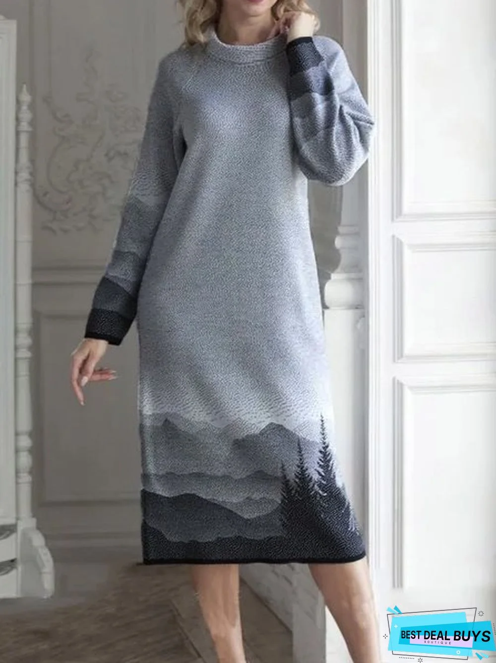 Casual Landscape painting Knitting Dress