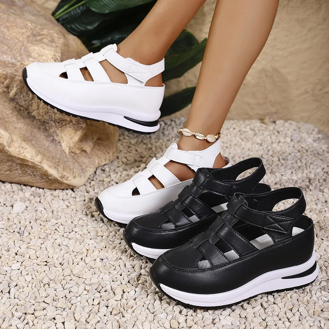 Breakj Breakj New Women's Thick Soles High Sandals Large-Size Hollow Round Head In High Sports Sandals