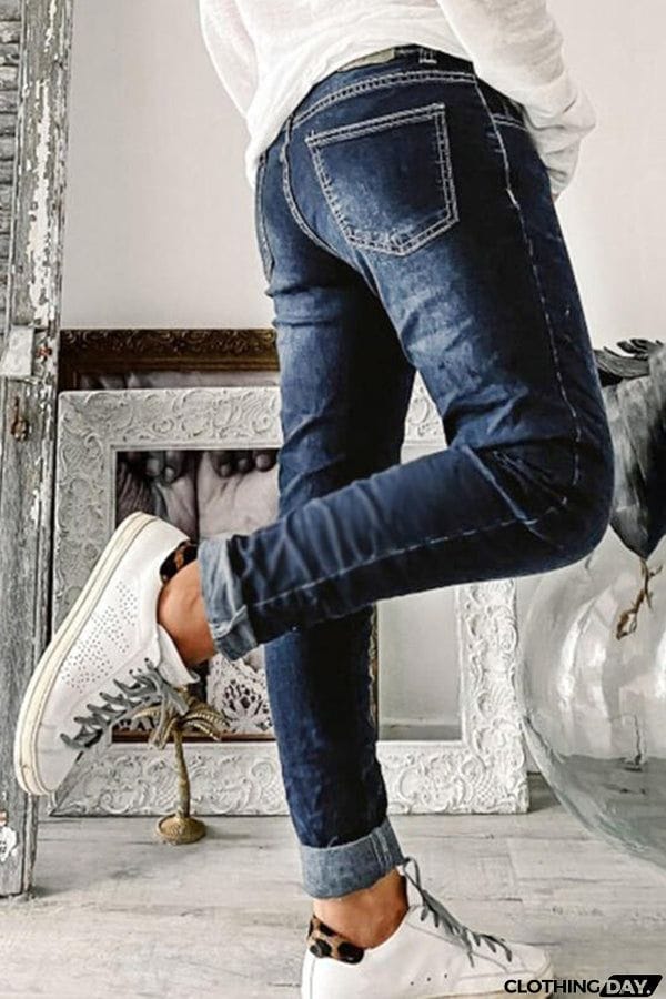 Button Fly Mid Waist Jeans