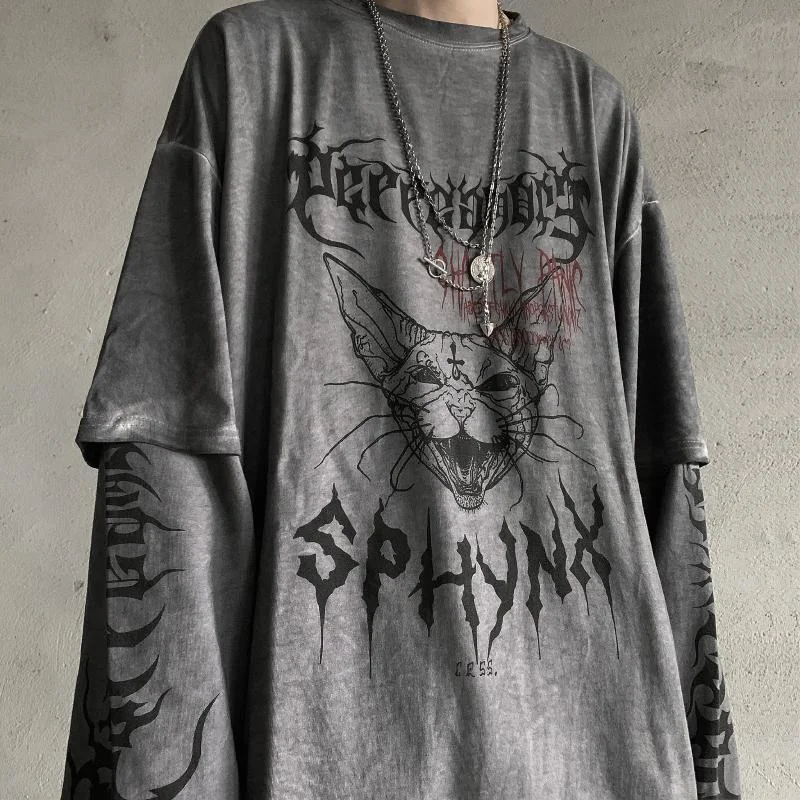 Ueong Gothic Grunge Animal Print T Shirt Women Streetwear Punk Harajuku Tops Tees Spring Long Sleeve High Street Loose T-Shirt