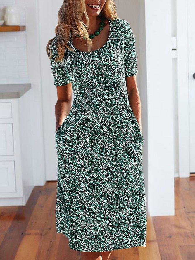 Summer Printed Midi Dress Crew Neck Dresses