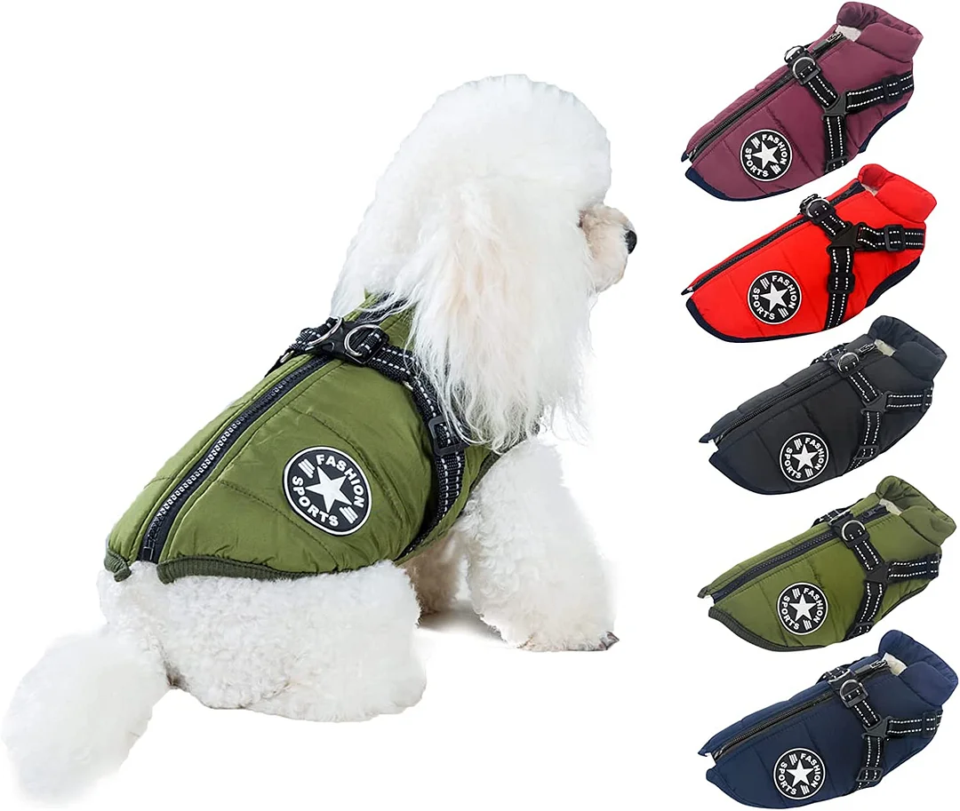 Warm Dog Winter Coat Cozy Waterproof Windproof Dog Outdoor Jacket, Adjustable Pet Vest with Harness & D Rings, Thick Polar Fleece Lining, Reflective Dog Apparel for Small Medium Large Dogs
