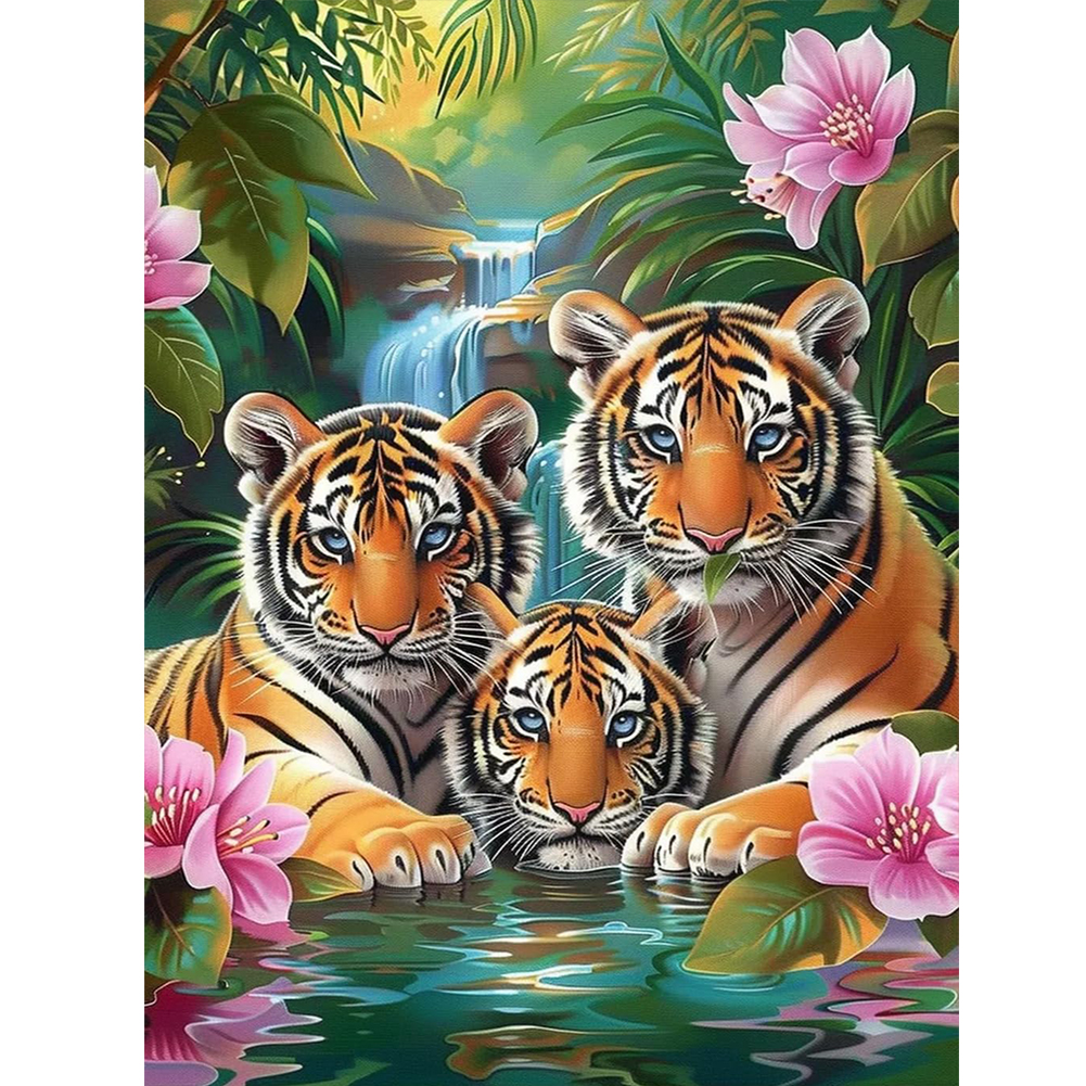 Three Tigers 30*40cm(canvas) full round drill diamond painting
