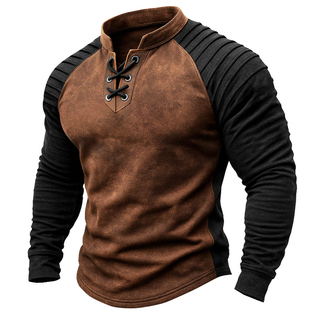  Stylish Contrast Raglan Sleeve Henley Top for Men - Perfect for Casual and Outdoor Activities