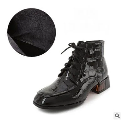 GKTINOO Women Boots 2022 New Woman Short Boots Soft Patent Genuine Leather Autumn/Winter Shoes Square Heels Female Footware