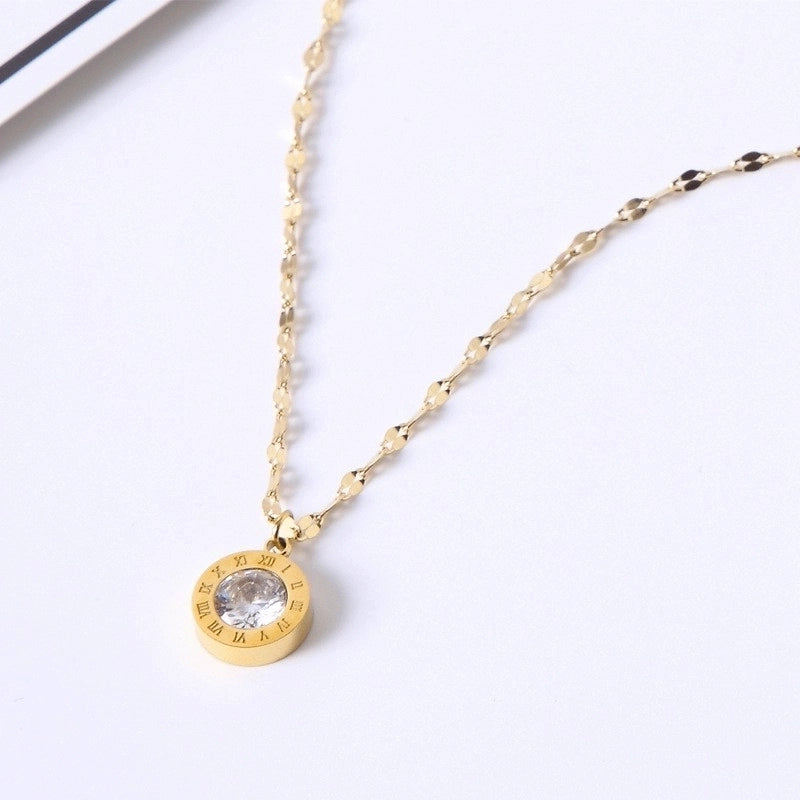 Elegant Classic Style Roman Numeral Titanium Steel Rhinestones 18K Gold Plated Inlay Jewelry Set