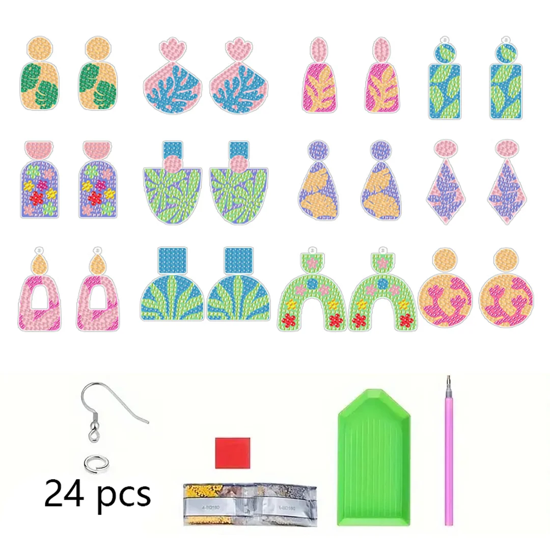 12 Pairs Plant Diamond Painting Earrings DIY Diamond Art Earrings for Adults