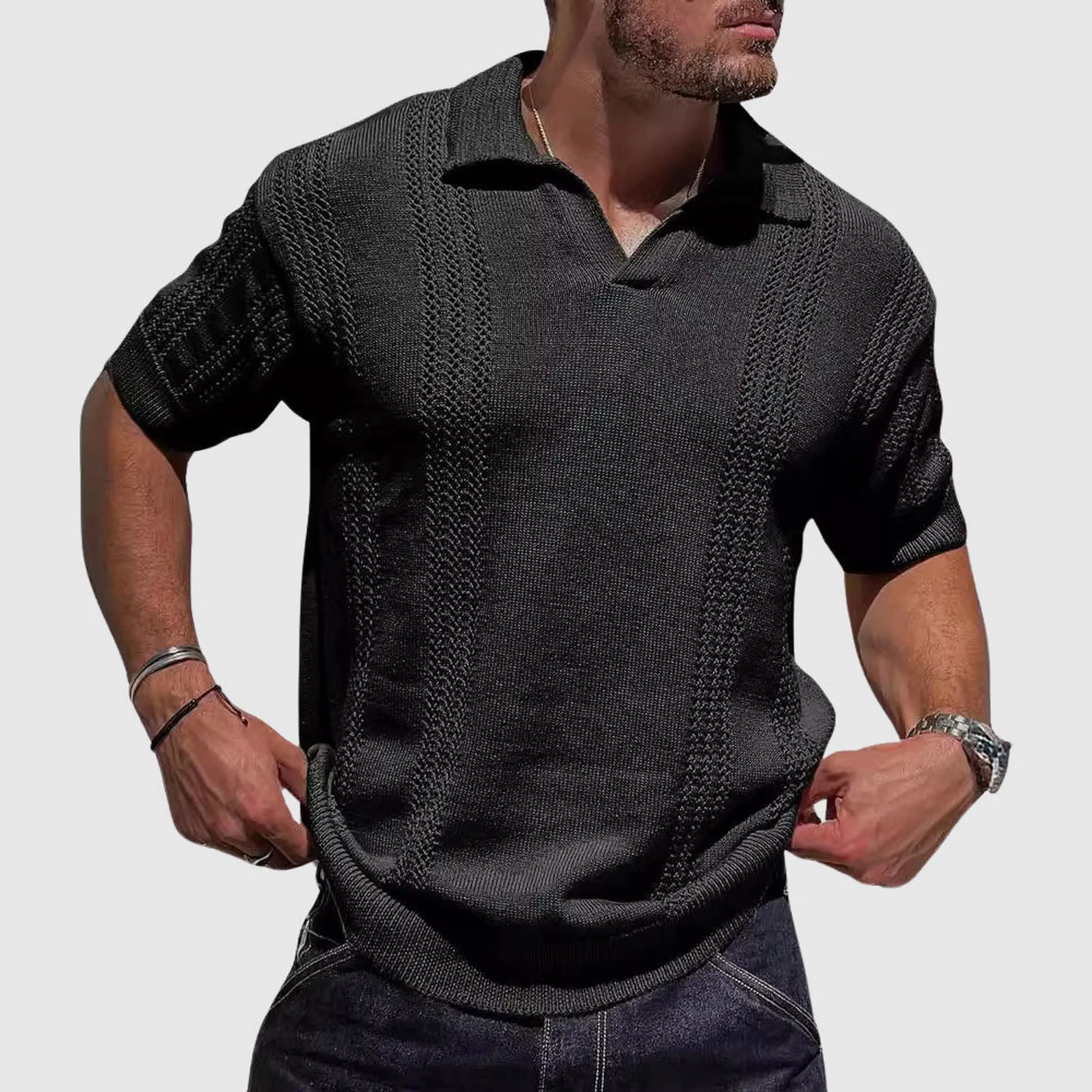 Men's Cotton-Blend Knitted Polo Shirt &ndash; Smart Casual Texture