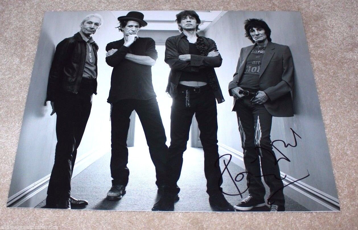 THE ROLLING STONES GUITARIST RONNIE WOOD HAND SIGNED 11X14 Photo Poster painting A W/COA FACES