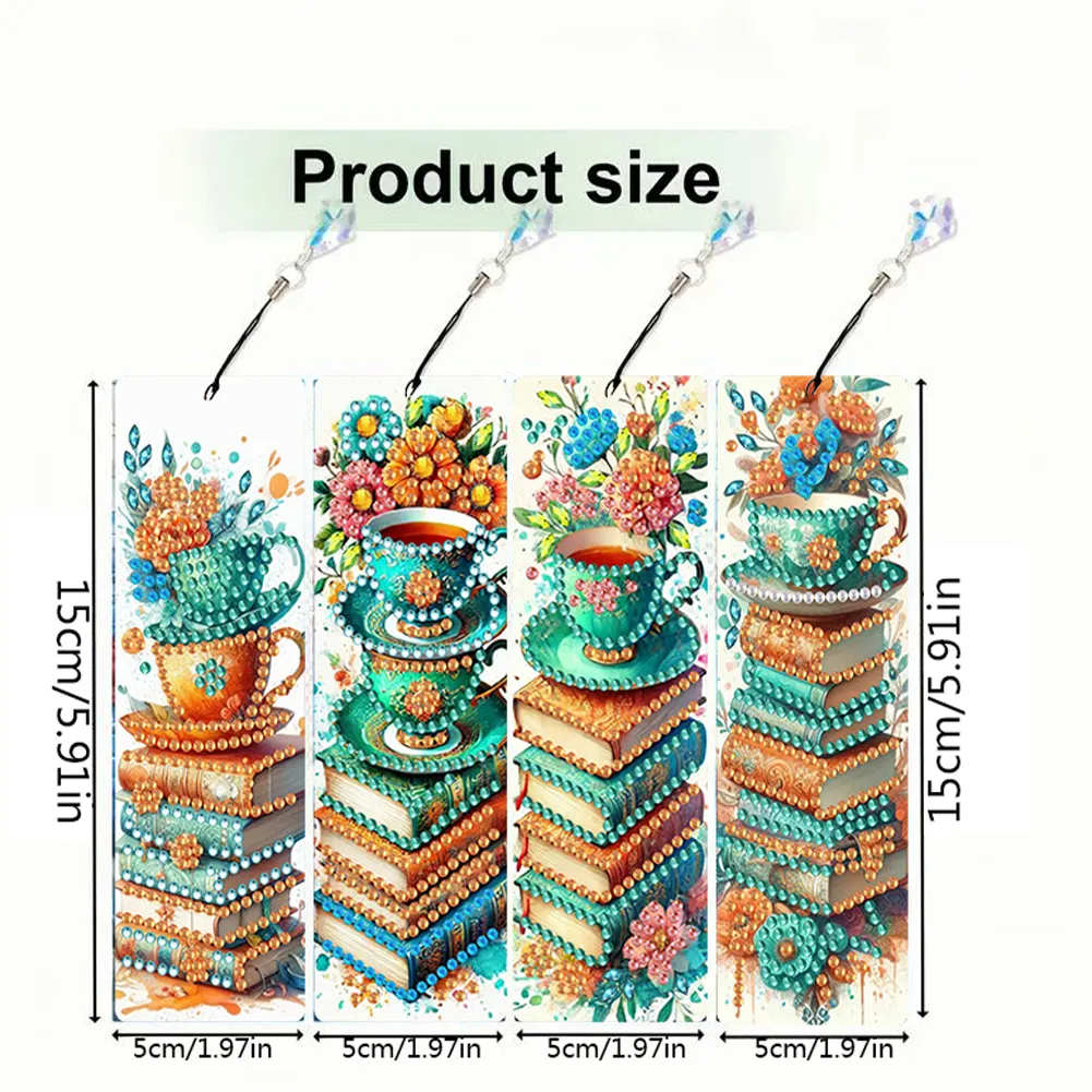 4Pcs DIY Book Diamond Painting Bookmarks Diamond Art Bookmarks for Book Lovers 