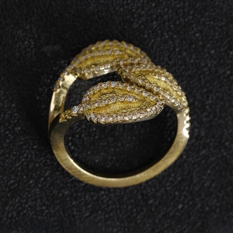 Minimalist Leaves Copper Plating Inlay Gold Plated Zircon Wide Band Rings