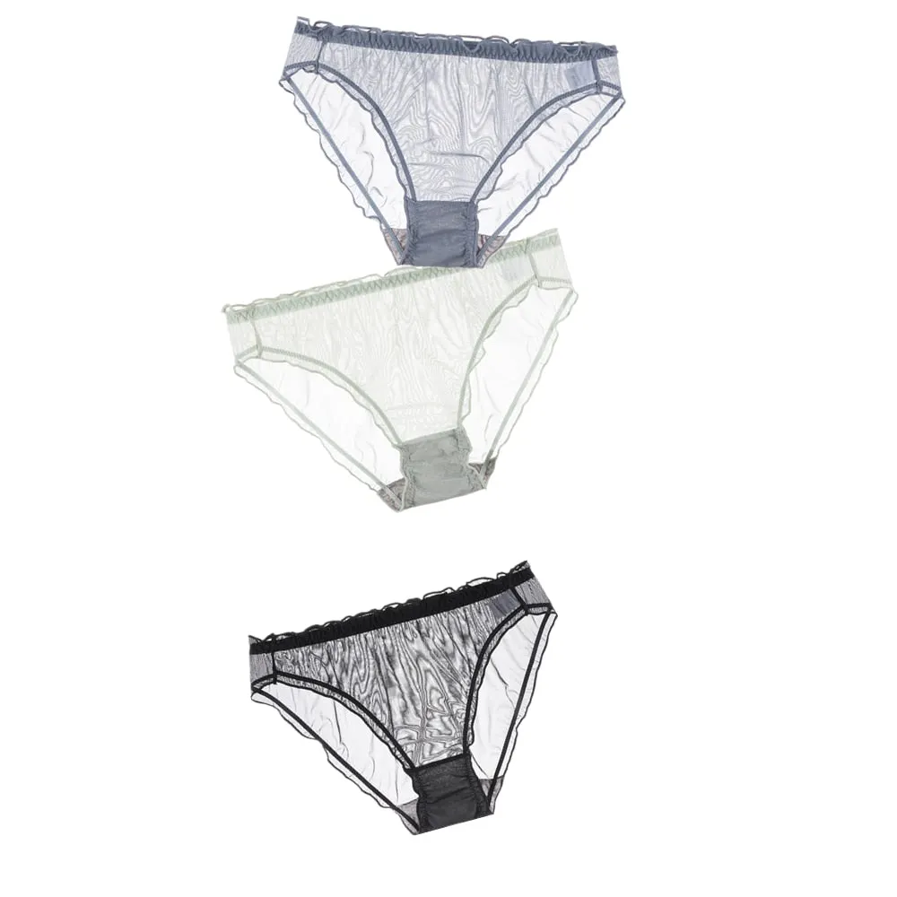 3Pcs Women Sexy Panties Lace Underpants Low-waist Panties Mesh See Through Perspective Briefs Female Fashion Underwear Lingerie