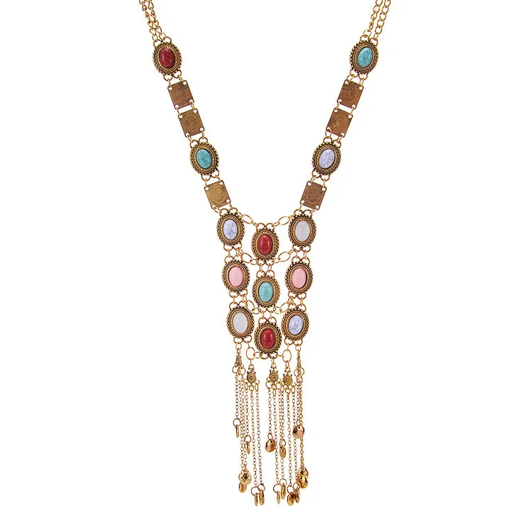 Boho style long pop element tassel necklace