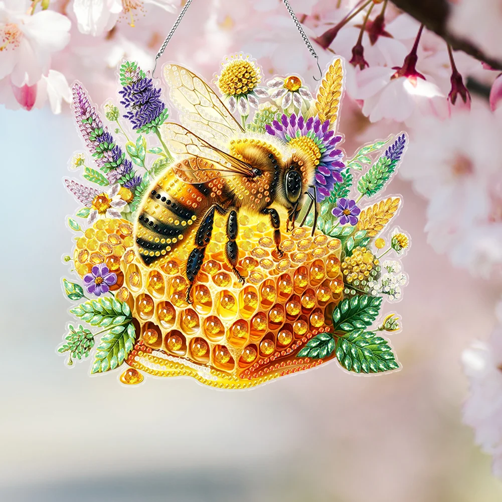 Acrylic Bee Diamond Painting Hanging Pendant for Home Wall Decor (Bee Honey)