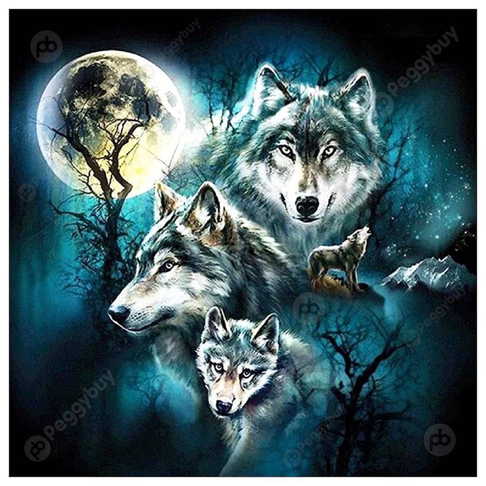 

30*30CM Round Drill Diamond Painting-Night Wolves, 501 Original