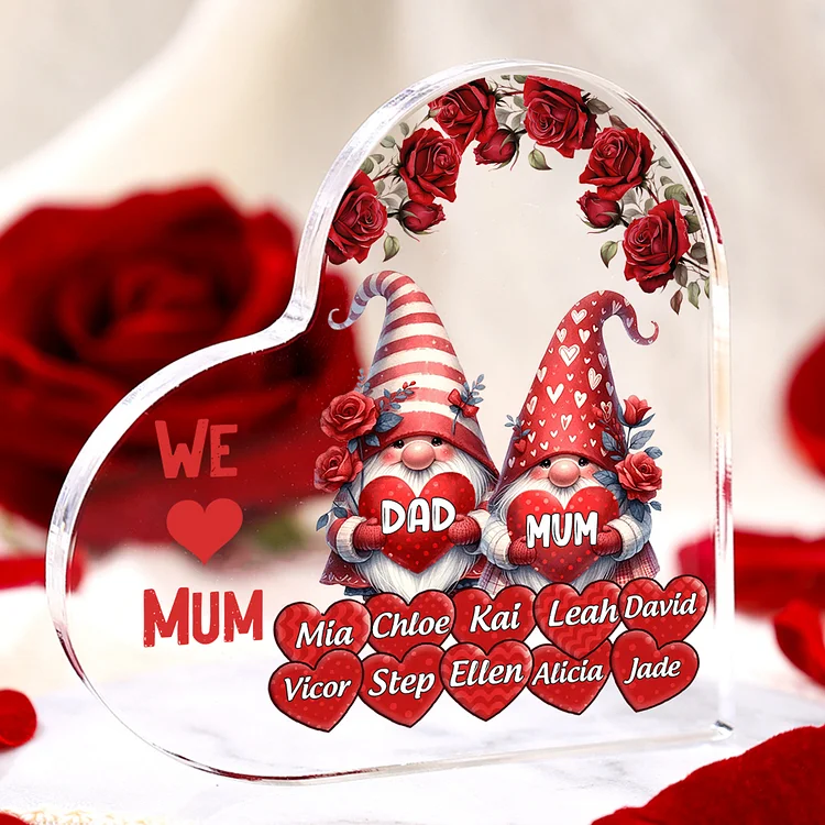 12 Names-Personalized Family Dwarf Acrylic Ornament-Custom Text Acrylic Family Heart Keepsake Desktop Ornament For Family