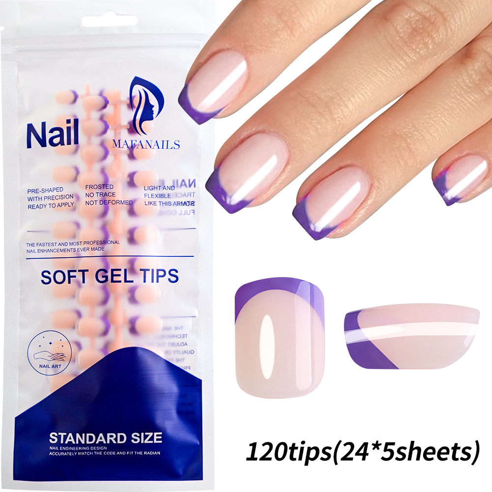 Ddmcloud 240pcs Vibrant French Nail Tips in Pink/Yellow/Green/Purple/Rose Red Chic Short Square Press-On Nails Simple & Elegant Nail Styl