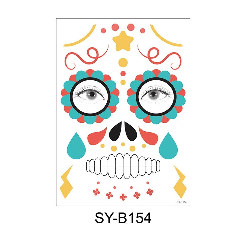 Facial Makeup Sticker Special Waterproof Face Tattoo Day Of The Dead Skull Face Dress Up Halloween Temporary Tattoo Stickers