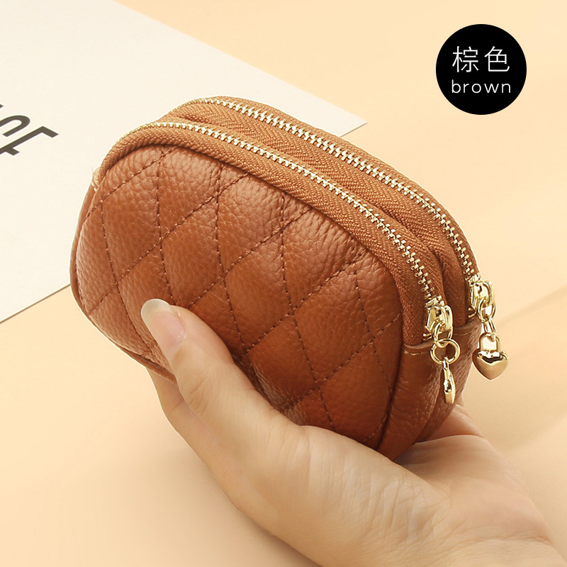 Women Mini Wallet Key Bag Genuine Leather Household Key Case Doube Zipper Multi-function Coin Purse Card Hold Bag Keychain Pouch Back to School