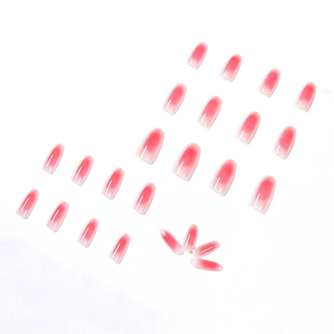 Sweet Summer Women Fake Nails Stickers Long Rose Pink Candy Color Wearable Nail Stickers Full Finished Nails With Glue 24pcs-Nail Inspo