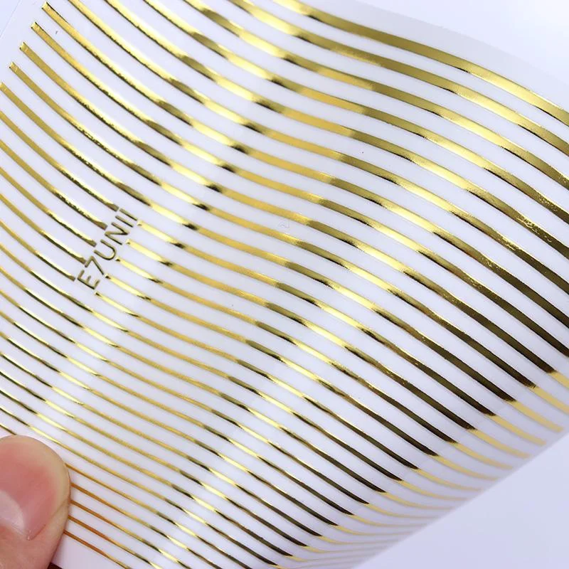 Gold 3D Nail Sticker Curve Stripe Lines Nails Stickers Gradient Adhesive Striping Tape Nail Foil Nail Art Stickers Decals Silver-Nail Inspo