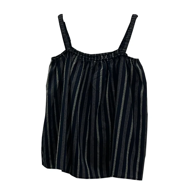 Nigikala Vintage Bumpy Striped Small Sling Vest Women's Summer Free Holiday Style Sleeveless Top 8853