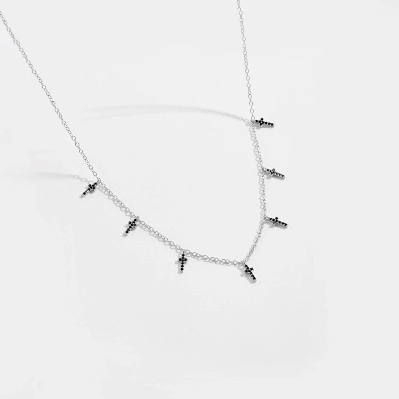 925 Sterling Silver Zircon Inlay Cross Pendant Necklace