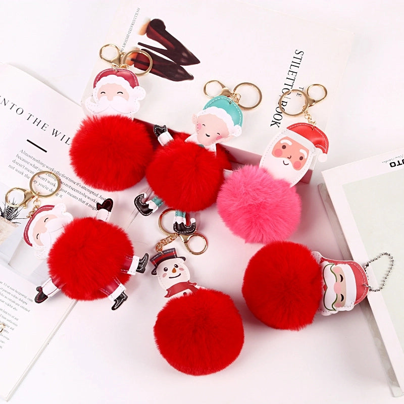 Cute Santa Claus Alloy Plush Plating Bag Pendant Keychain