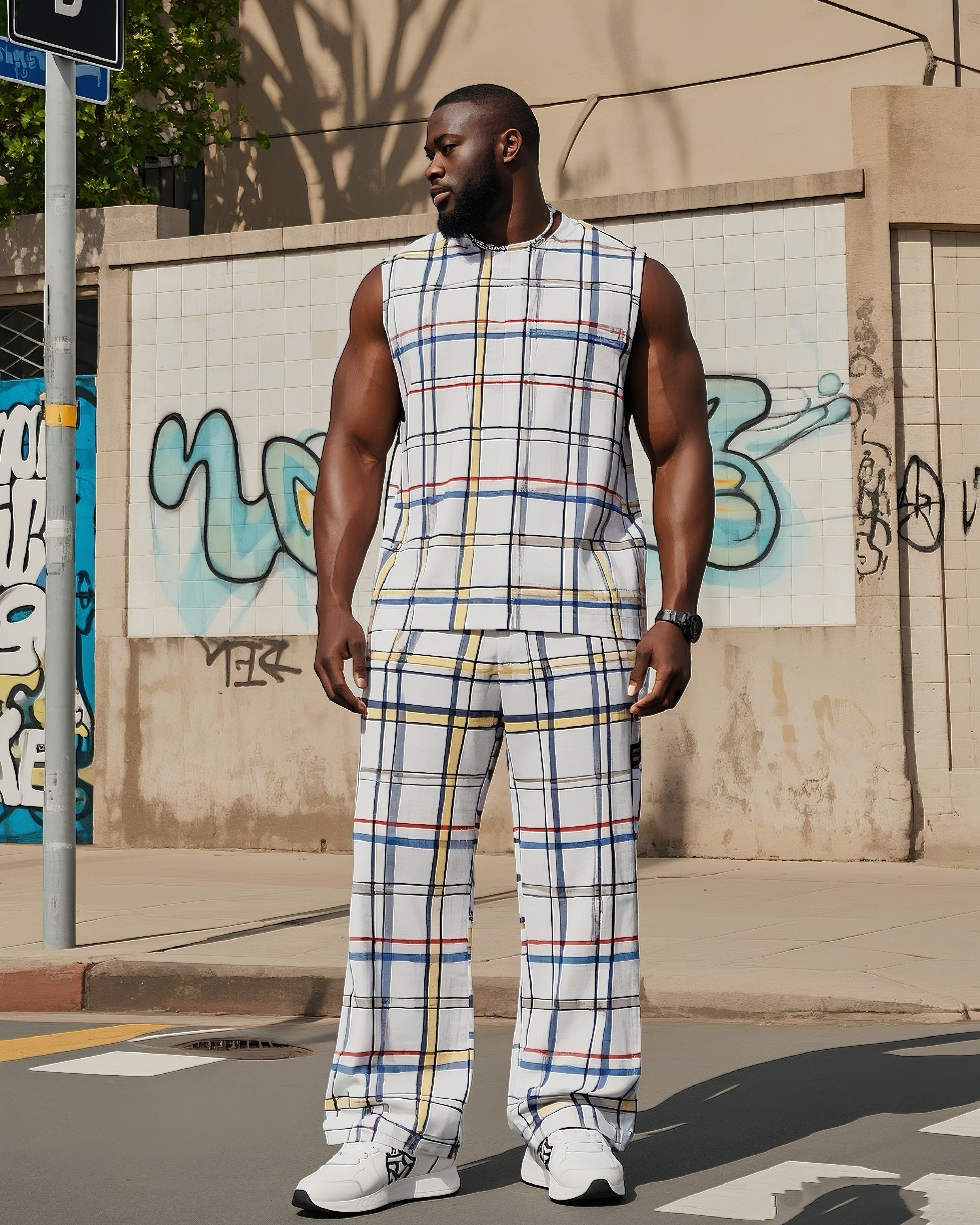 Big Boy Street Fashion Plaid Creative Vest Trousers Suit