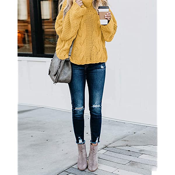  thdmladies Trendy Ballon Sleeve Winter Turtleneck Chunky Sweater thedmladies