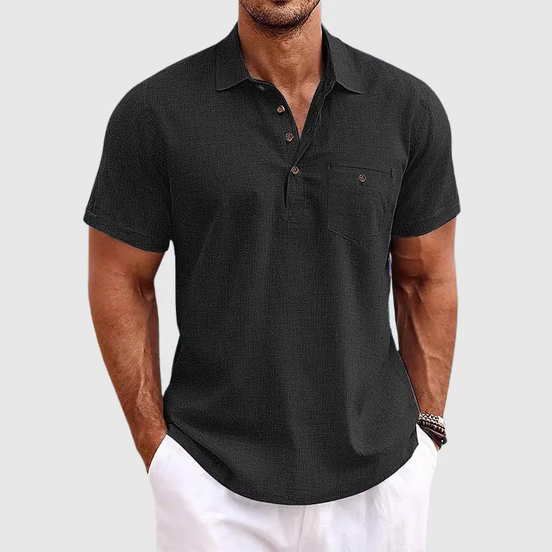 Men's Linen Polo Shirt &ndash; Breathable Relaxed Summer Fit &ndash; Light Blue
