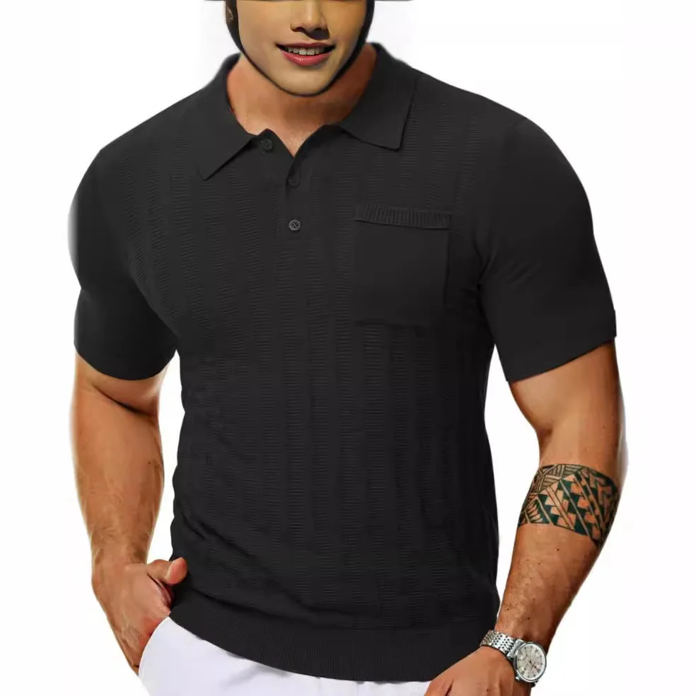 Mongw Mongw Men's Casual Polo Shirt Short Sleeve V-Neck Hollow Breathable Knit Summer Men's Top