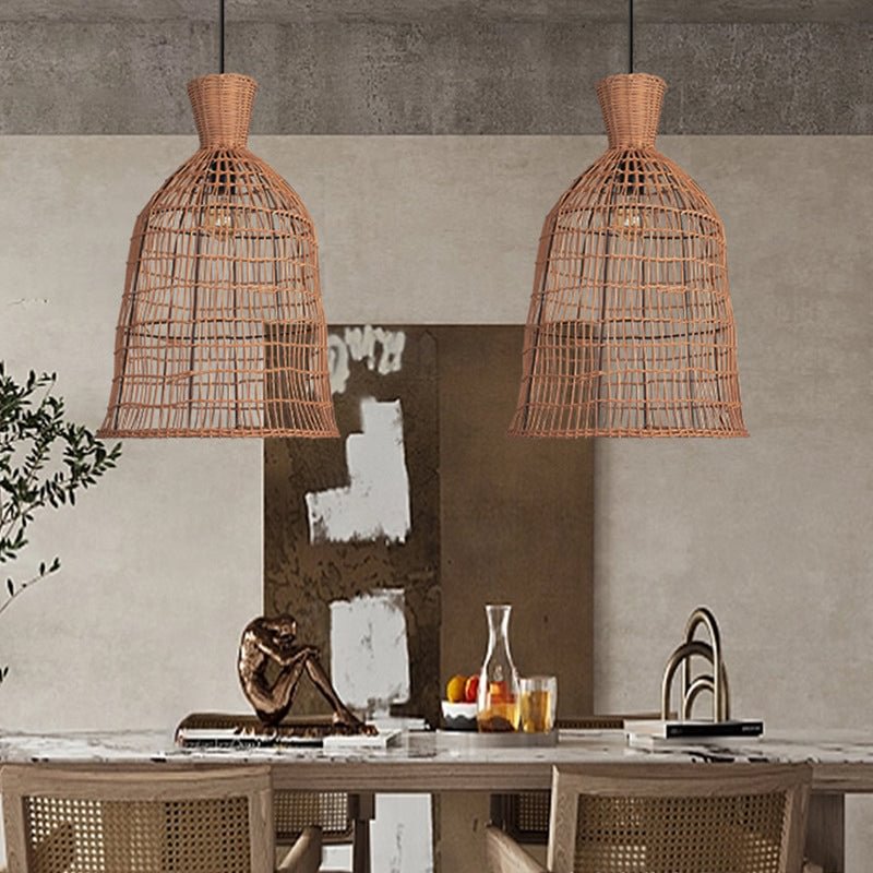 Vintage Rattan Lantern Pendant Light Lampshade For Dining Room
