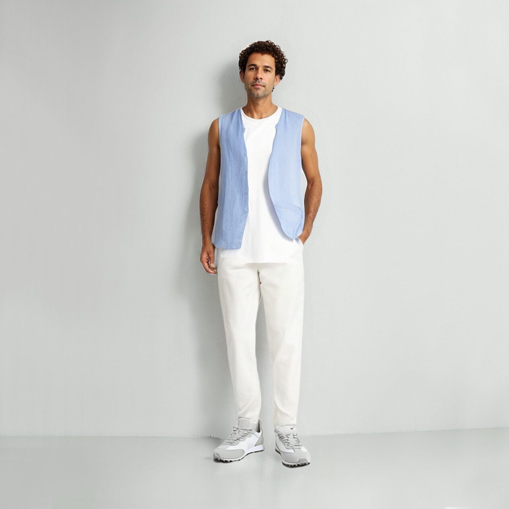 100% European Linen Men's Round Neck Vest REAL SILK LIFE