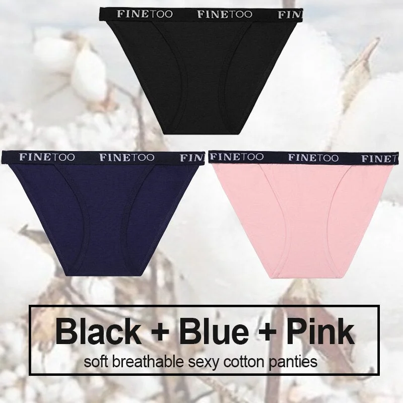 3PCS/Set Cotton Panties Briefs Women Underwear Female Underpants Sexy Lingerie Bikini Pantys Finetoo Brand Girls Femme Panties