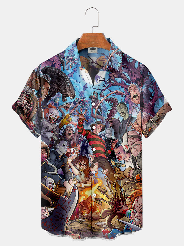 Men'S Halloween Horror Characters Print Shirt PLUSCLOTHESMAN