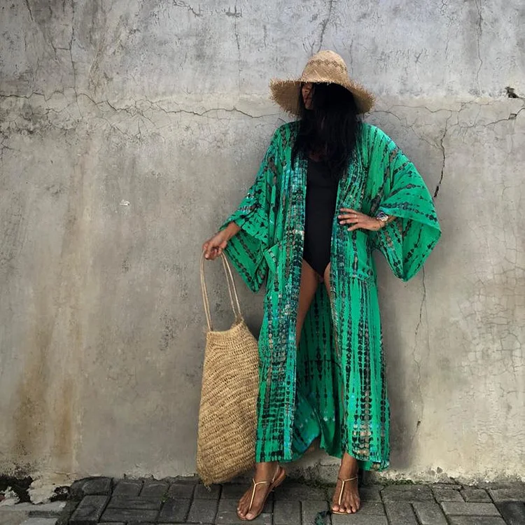 Green Printed Cardigan Beach Cover Up