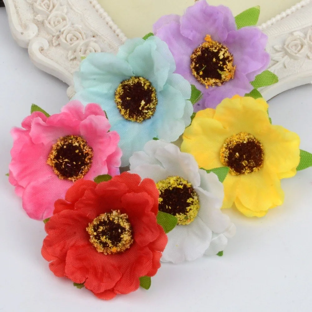 10pcs/lot 4cm Mini Poppy Silk Cherry Blossoms Artificial Rose Flower Heads For Wedding Decoration Scrapbooking DIY Wreath