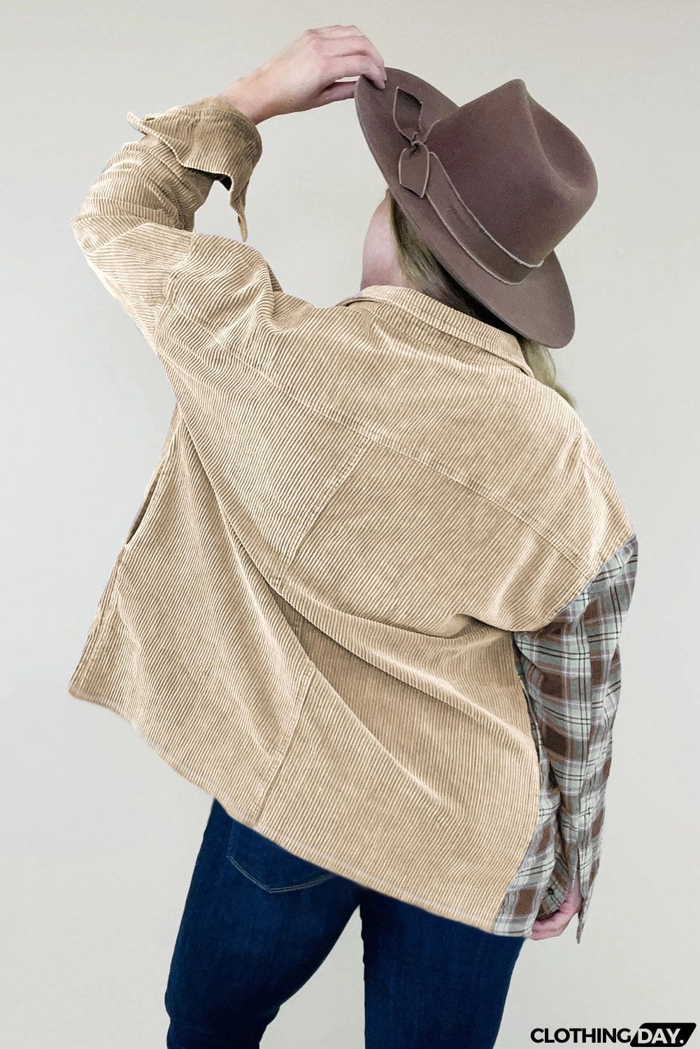 Plus Size Washed Cord Plaid Shirt