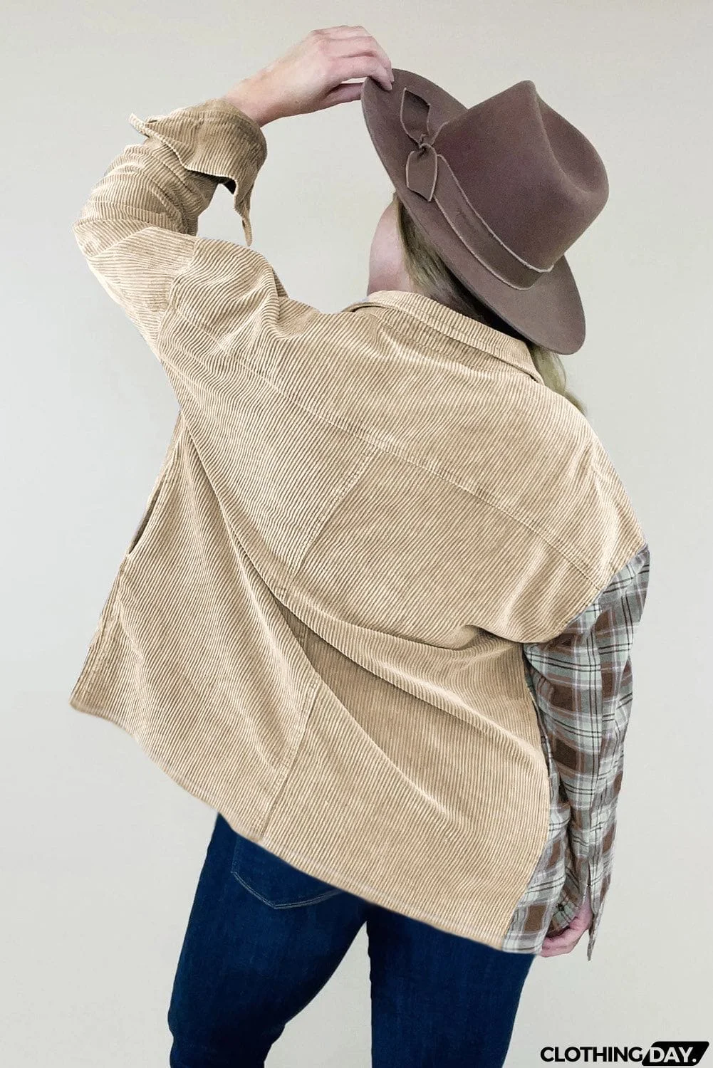 Plus Size Washed Cord Plaid Shirt