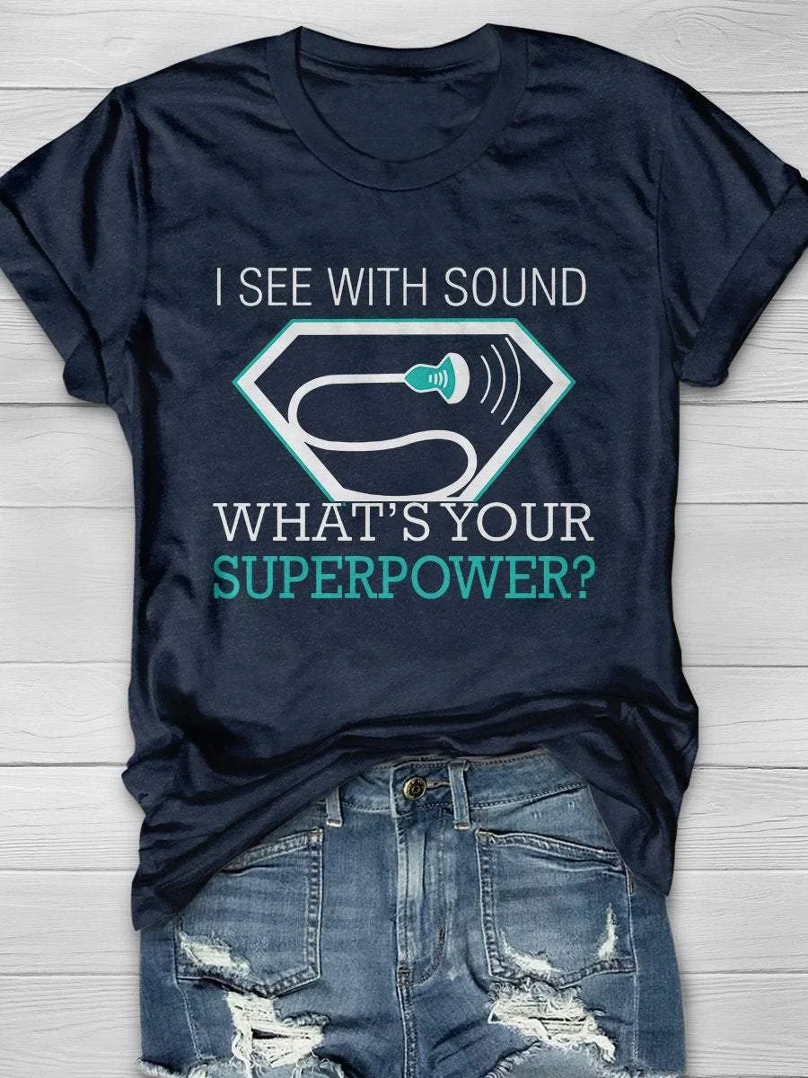 See With Sound Funny Print Short Sleeve T-shirt