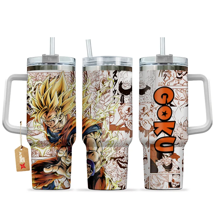 Goku Super Saiyan 2 Anime 40oz Tumbler Cup With Handle Manga Art Name