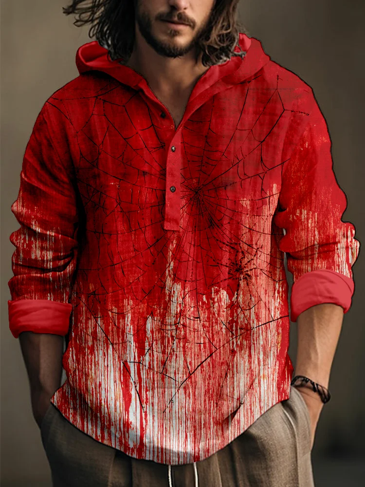 Halloween Spooky Bloody Linen Blend Hooded Shirt