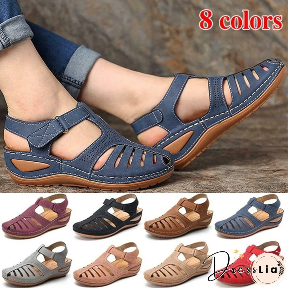 New Leather Hollow Out Vintage Sandals Casual Flat Sandals Summer Women Beach Sandal