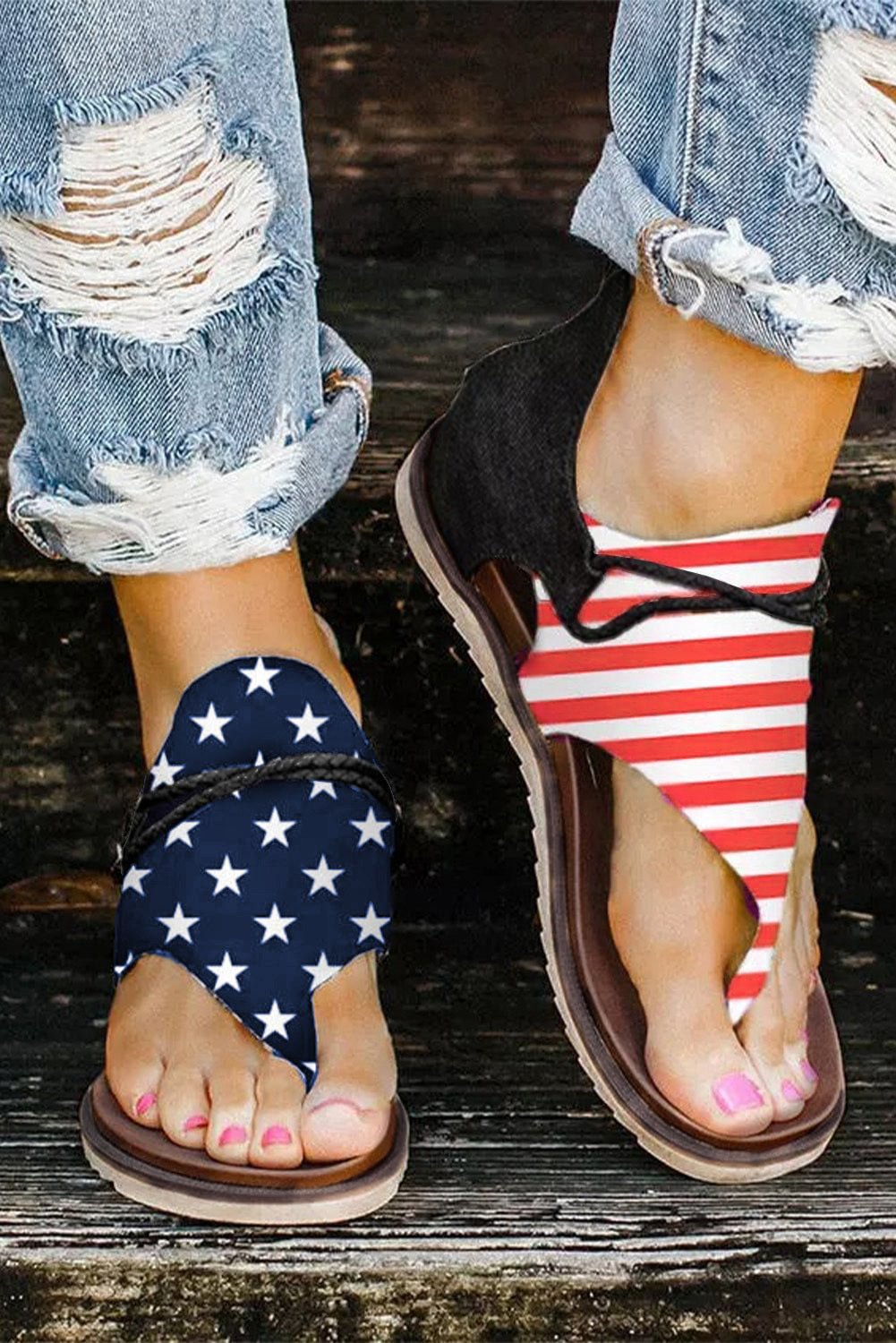 American Flag Patriotic Usa Flag 4th of july Comfort Flat Sandals Summer Flip Flops