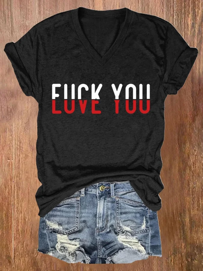 Women's F*ck You Love You Print Casual Short Sleeve T-Shirt